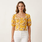 Women's Sunlit Bloom Square Neck Puff Sleeve Top-1