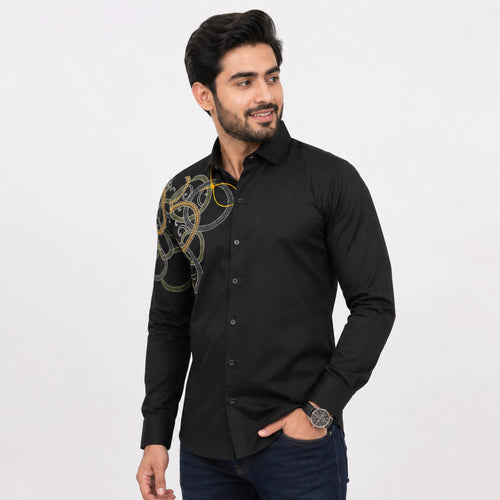 Men's Black Premium Printed Casual Shirt-2