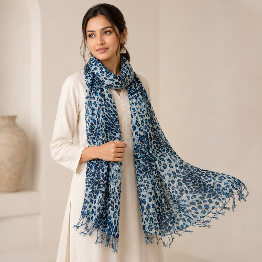Women's Blue Animal Print Fashion Scarf-3