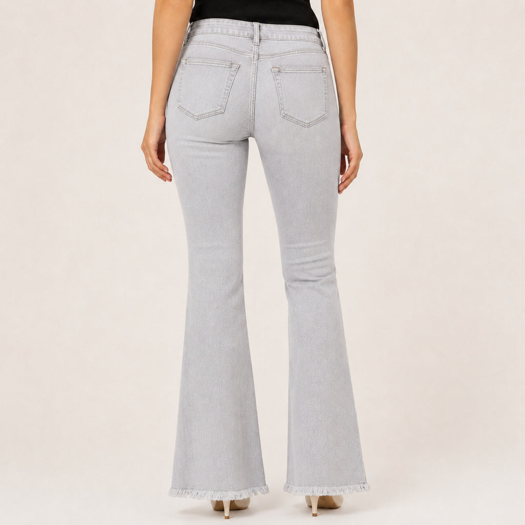 Women's Light Grey Flared Fit Denim Jeans-3