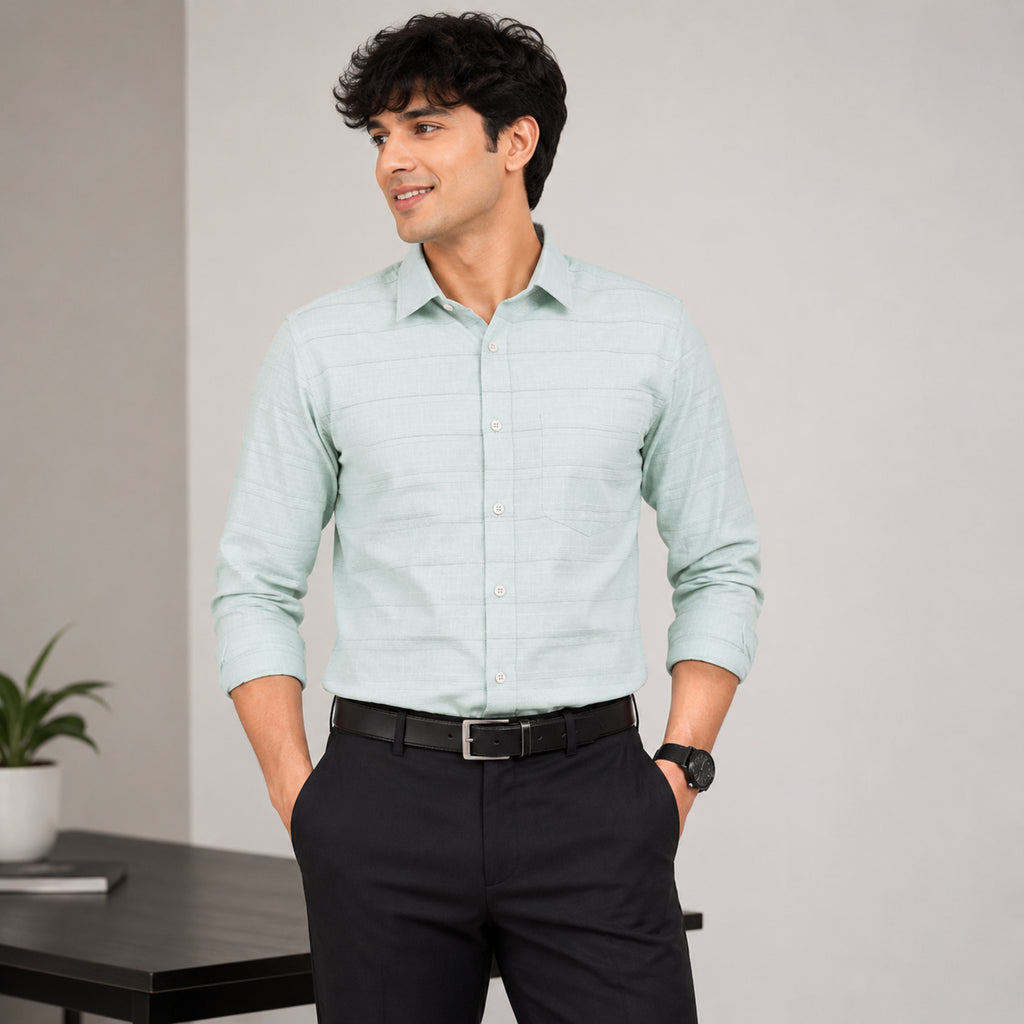 Men's Pista Green Textured Formal Shirt-4
