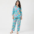 Women's Sky Blue Tropical Printed Night Suit Co-Ord Set-1