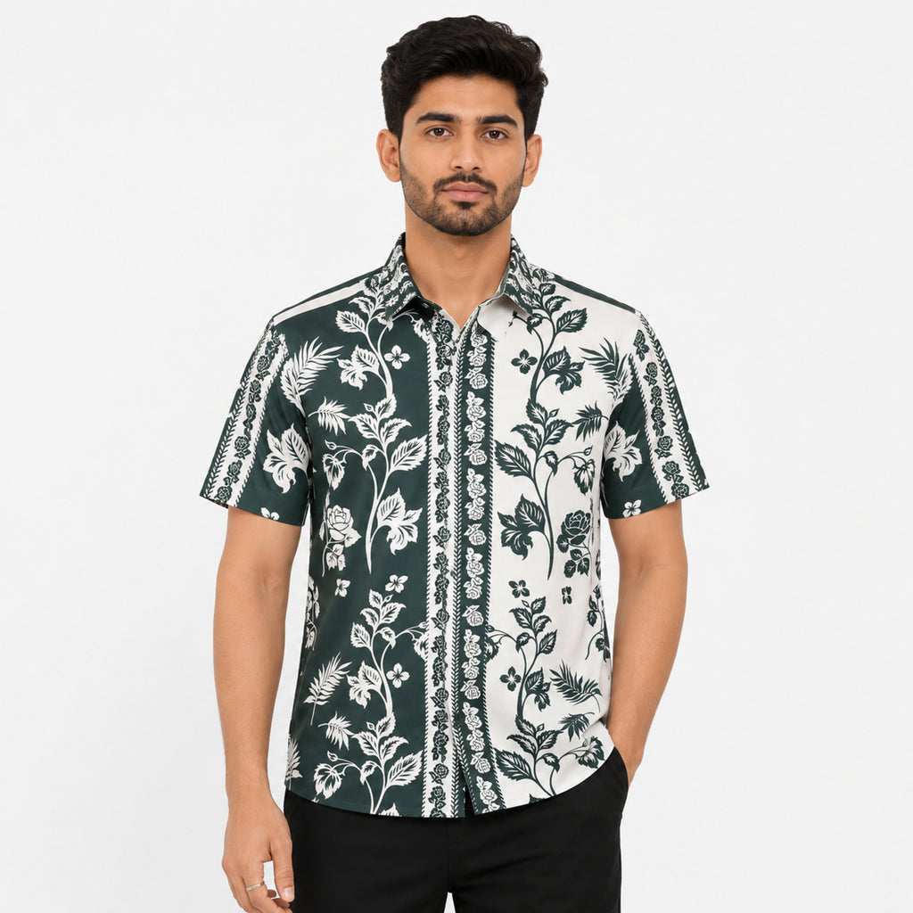 Vintage Floral Panel Print Casual Shirt-2