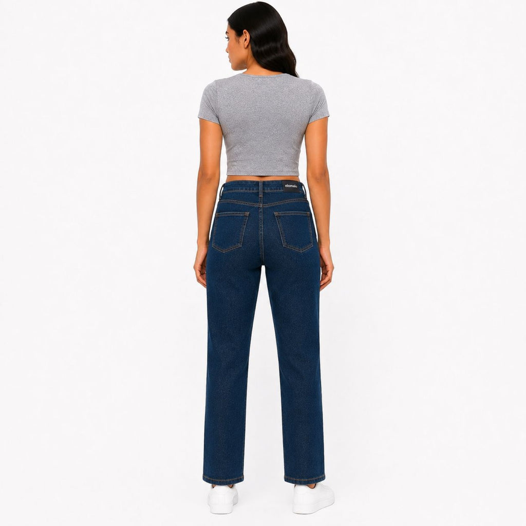 Women's Dark Wash Straight Fit High-Rise Jeans | Classic Full-Length Denim-4