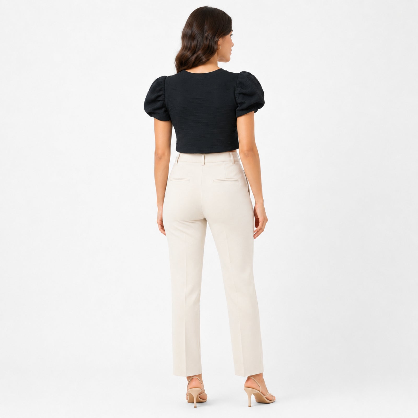 Women's Black Puff Sleeve Crop Top-4