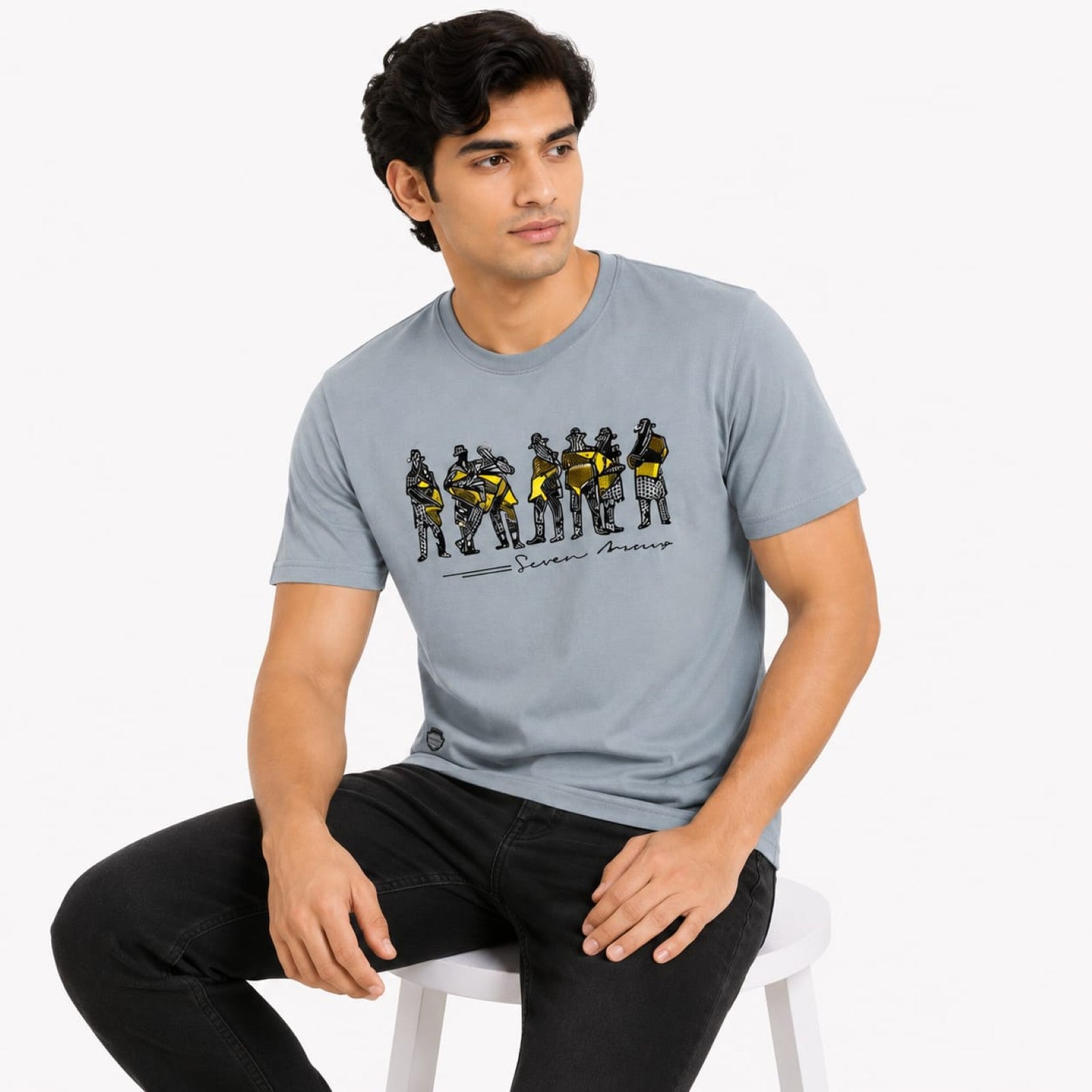 Men's Light Blue Musician Graphic Crew Neck T-Shirt-2