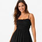 Women's Black Smocked Maxi Dress | Sleeveless Spaghetti Strap Flowy Casual Dress-3