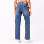 Women's Shimmering Diamond Studded Light Blue Bootcut Jeans-4