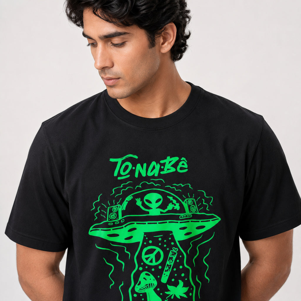 Men's Black Graphic Printed Crew Neck T-Shirt-4