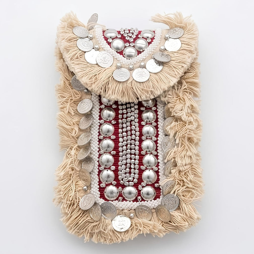 Women's Red Embellished Fringe Clutch Bag-2