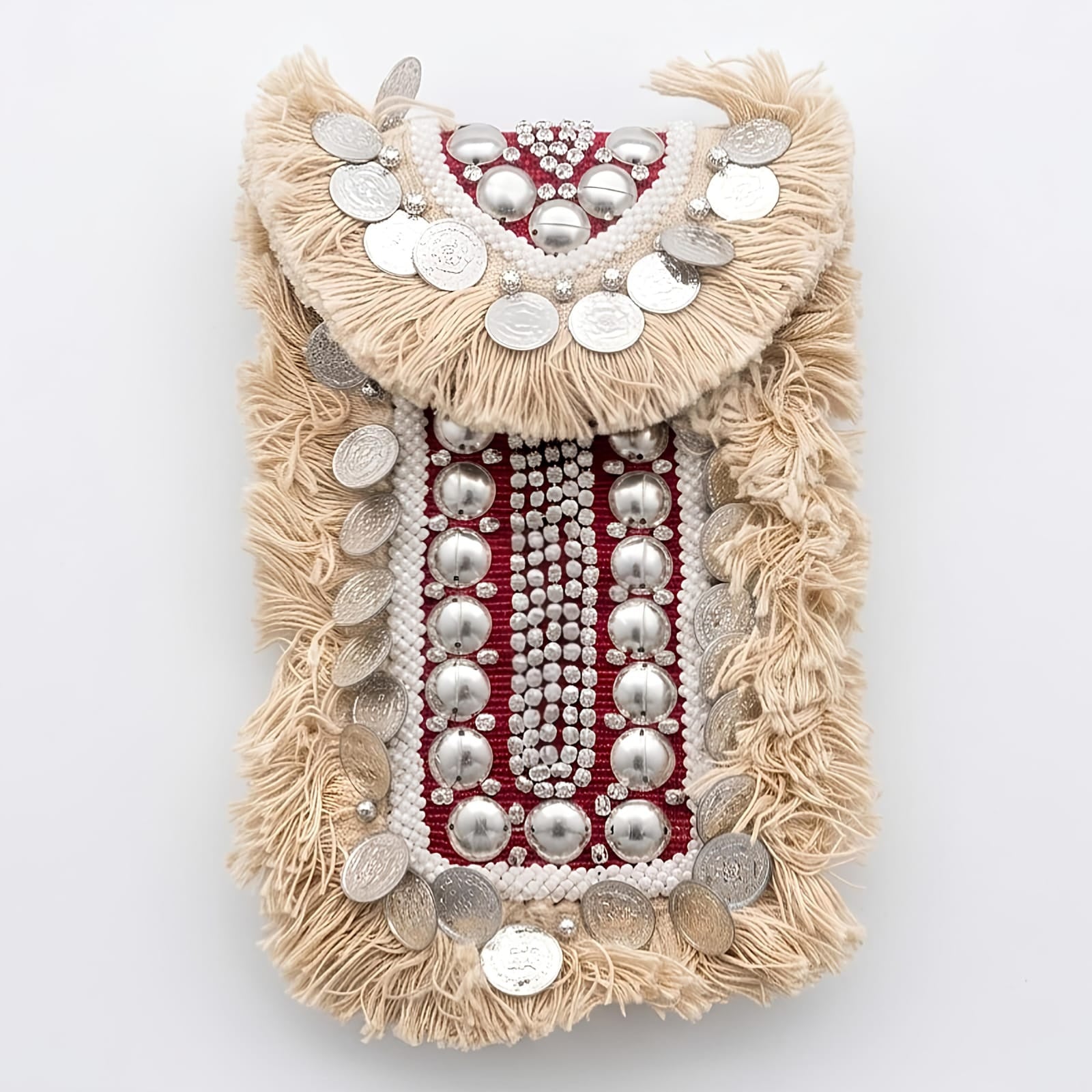 Women's Red Embellished Fringe Clutch Bag-2