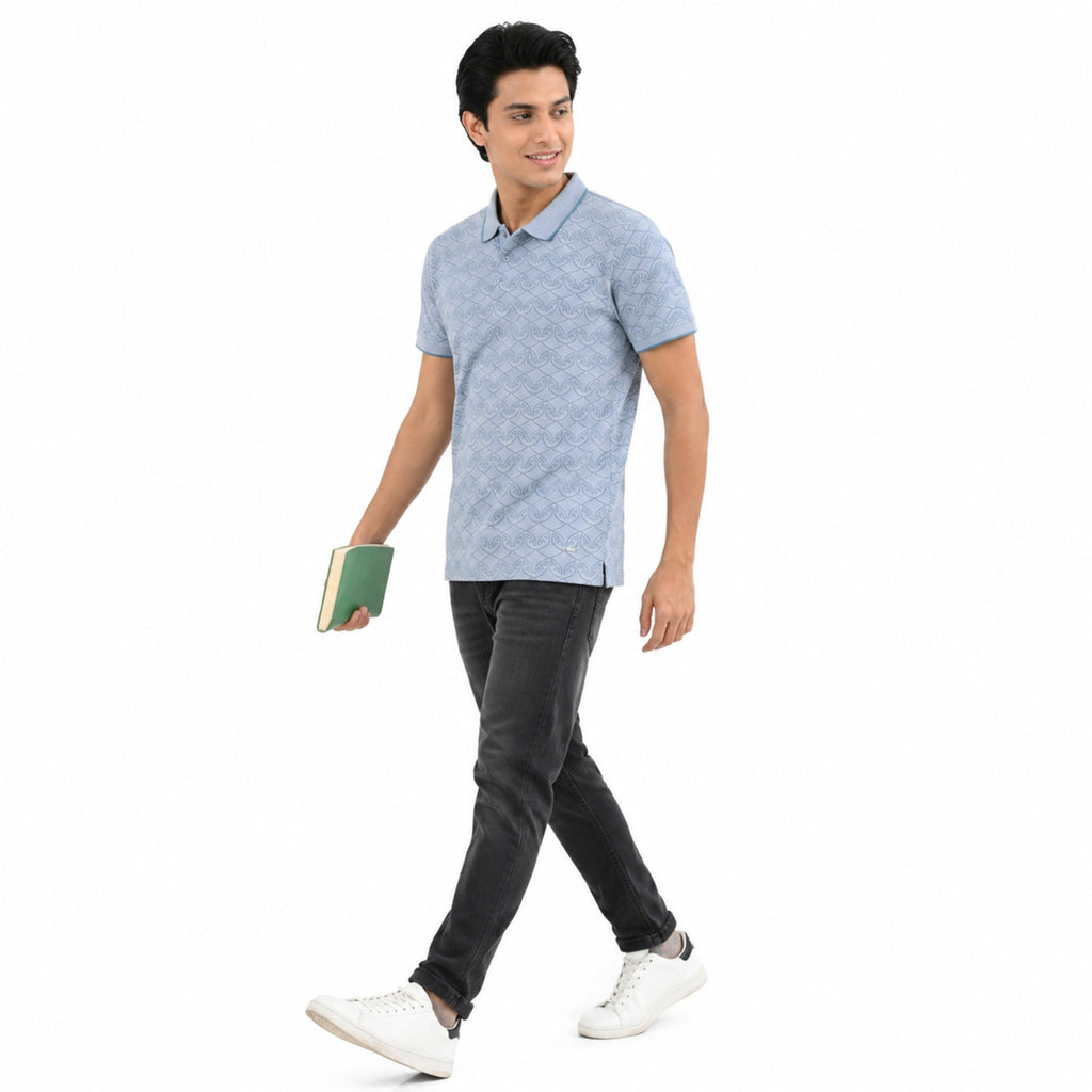 Men's Sky Blue Textured Polo T-Shirt-3