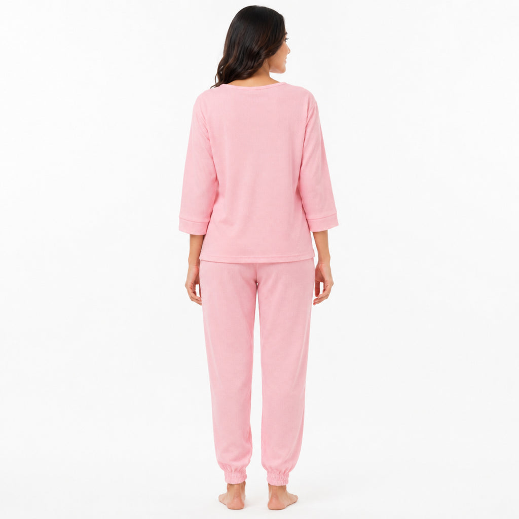 Women's Peach Relaxed Fit Top and Jogger Co-Ord Set | Solid Loungewear Two-Piece Set-4