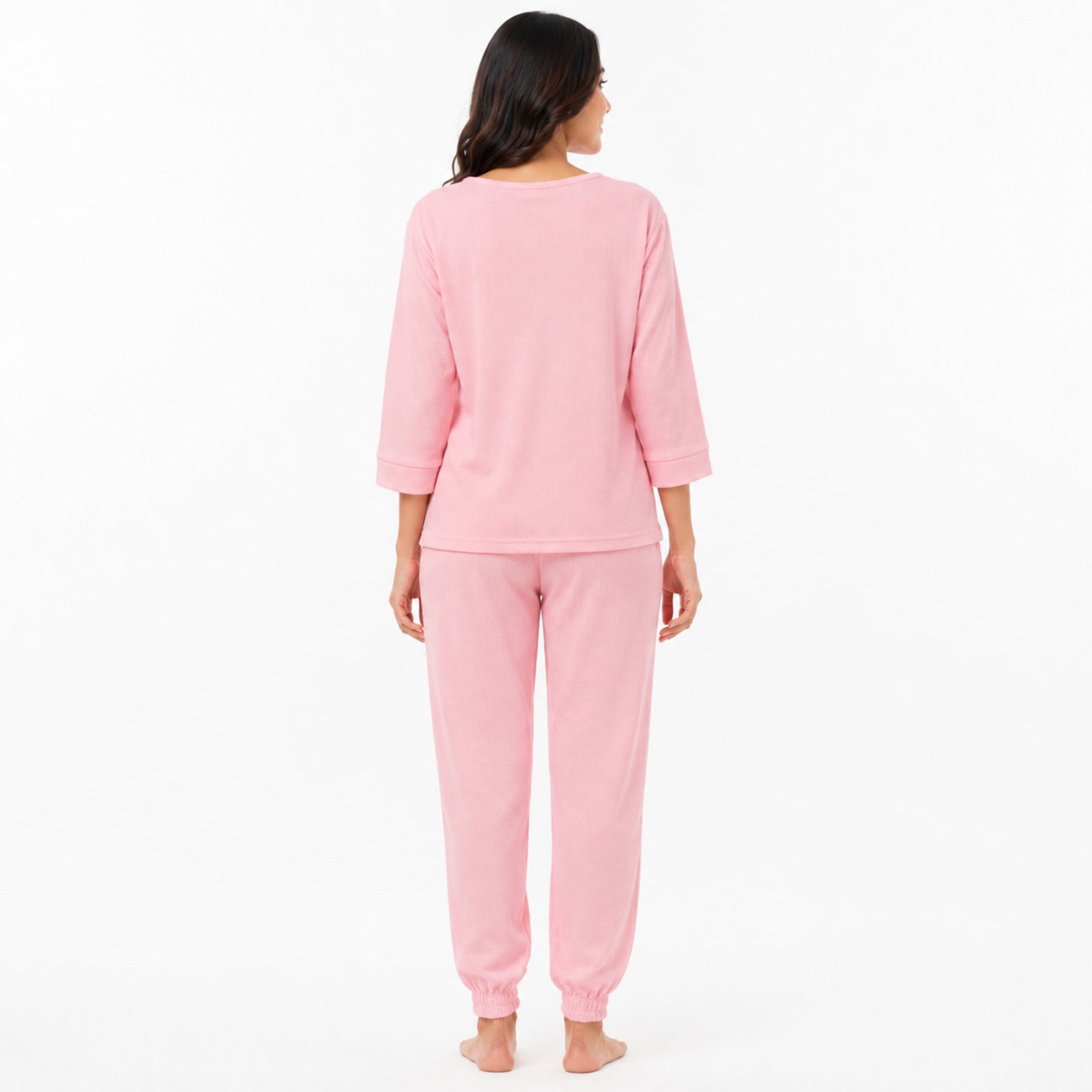 Women's Peach Relaxed Fit Top and Jogger Co-Ord Set | Solid Loungewear Two-Piece Set-4