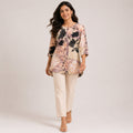 Women's Artistic Floral Collage High-Low Tunic Top-1