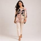 Women's Artistic Floral Collage High-Low Tunic Top-1