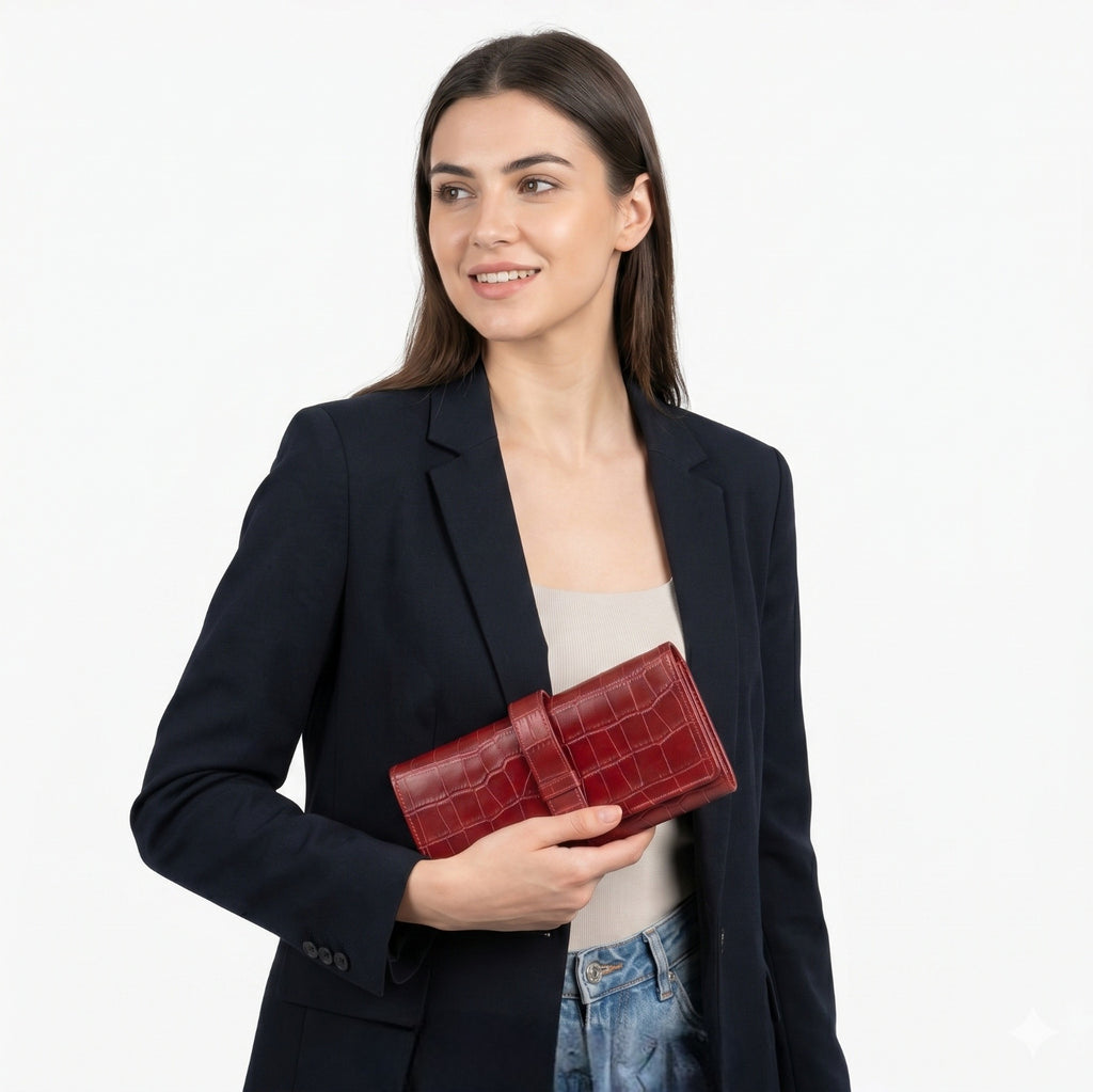 Crimson Luxe Croc-Texture Wallet-3