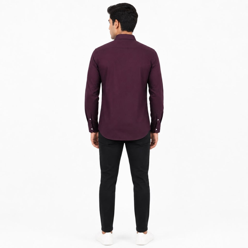 Men's Maroon Solid Long Sleeve Shirt with Patch Pocket-4