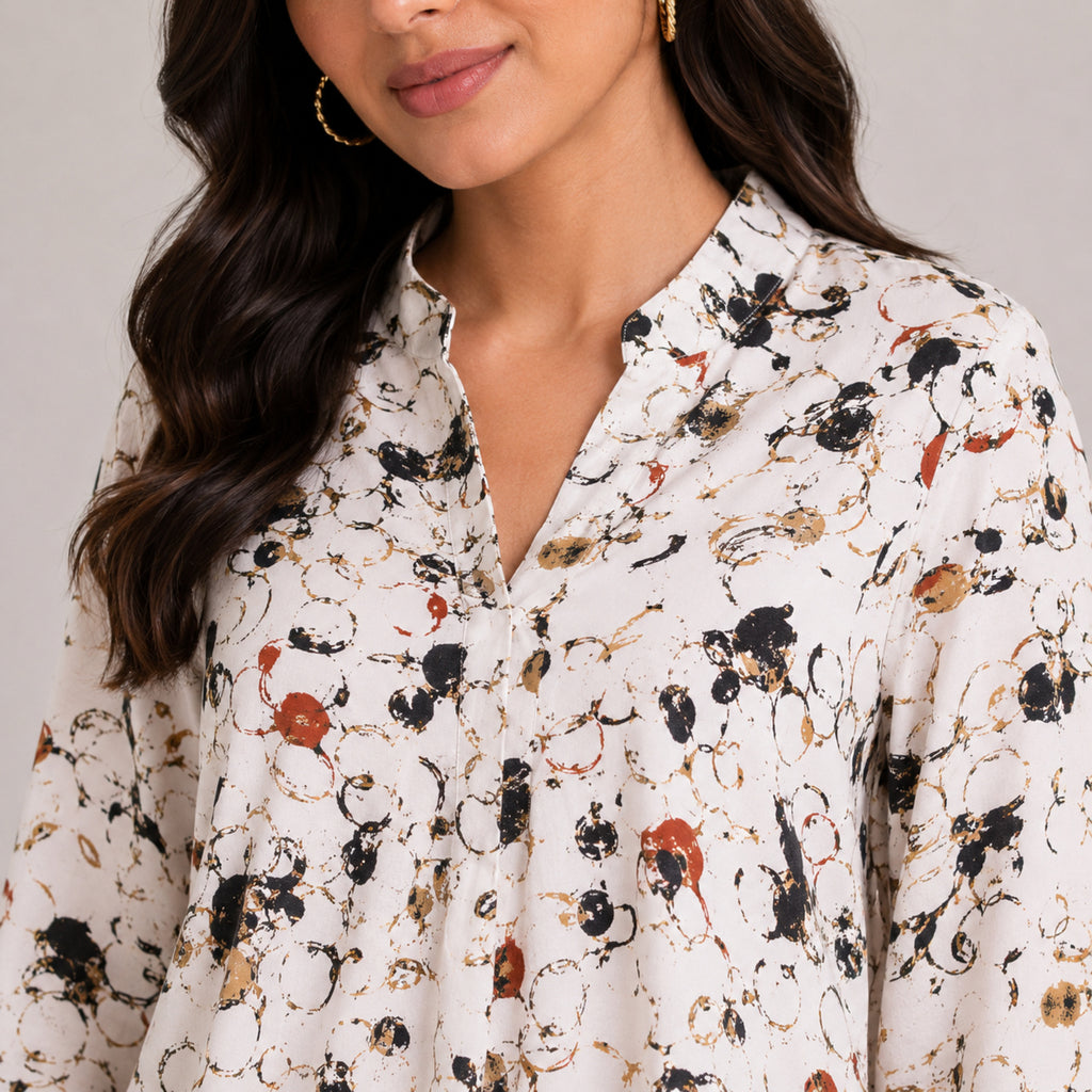 Women's Elegant Abstract Geometric Circle Print High-Low Tunic Top-3