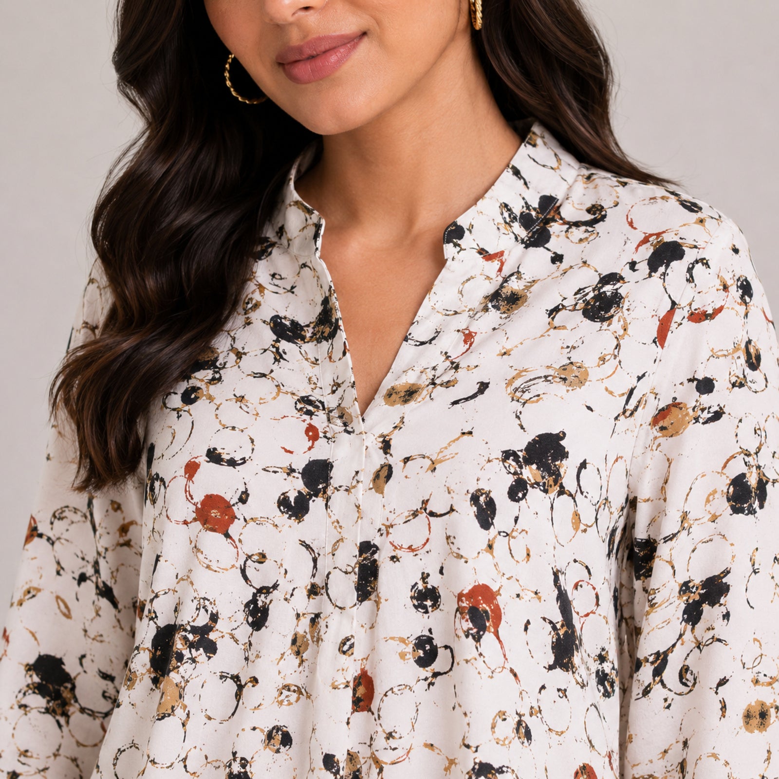 Women's Elegant Abstract Geometric Circle Print High-Low Tunic Top-3