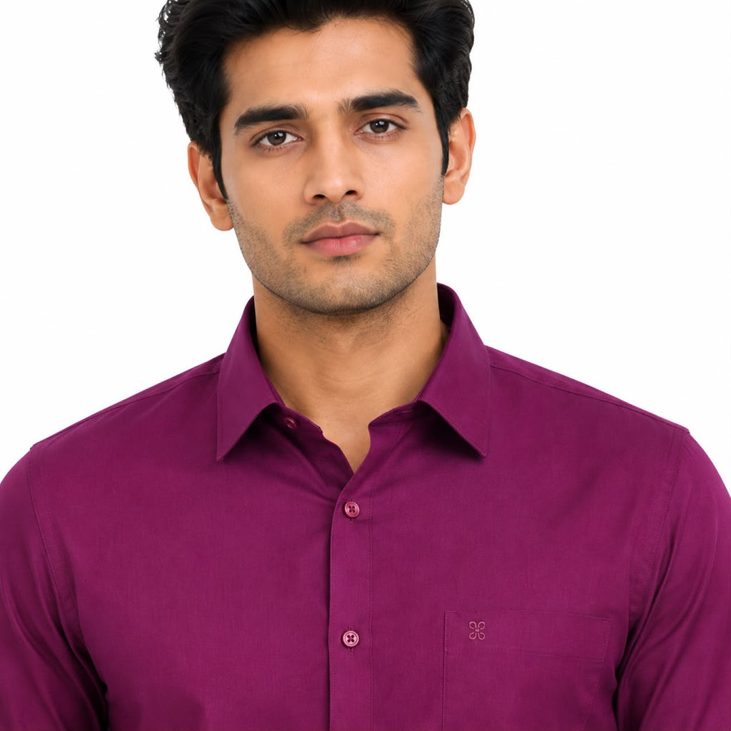 Men's Wine Solid Full Sleeve Formal Shirt with Chest Pocket-2