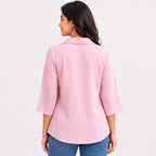 Women's Pink Floral Print Color Block Casual Top | Elegant Collared Everyday Fashion Blouse-4