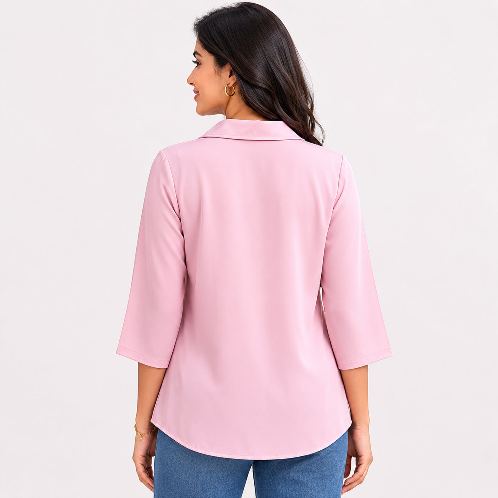 Women's Pink Floral Print Color Block Casual Top | Elegant Collared Everyday Fashion Blouse-4