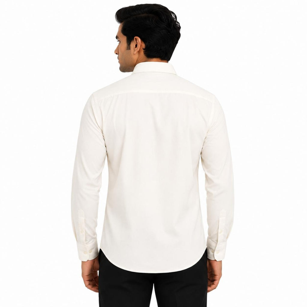 Men's Off White Solid Classic Full Sleeve Shirt with Pocket-4