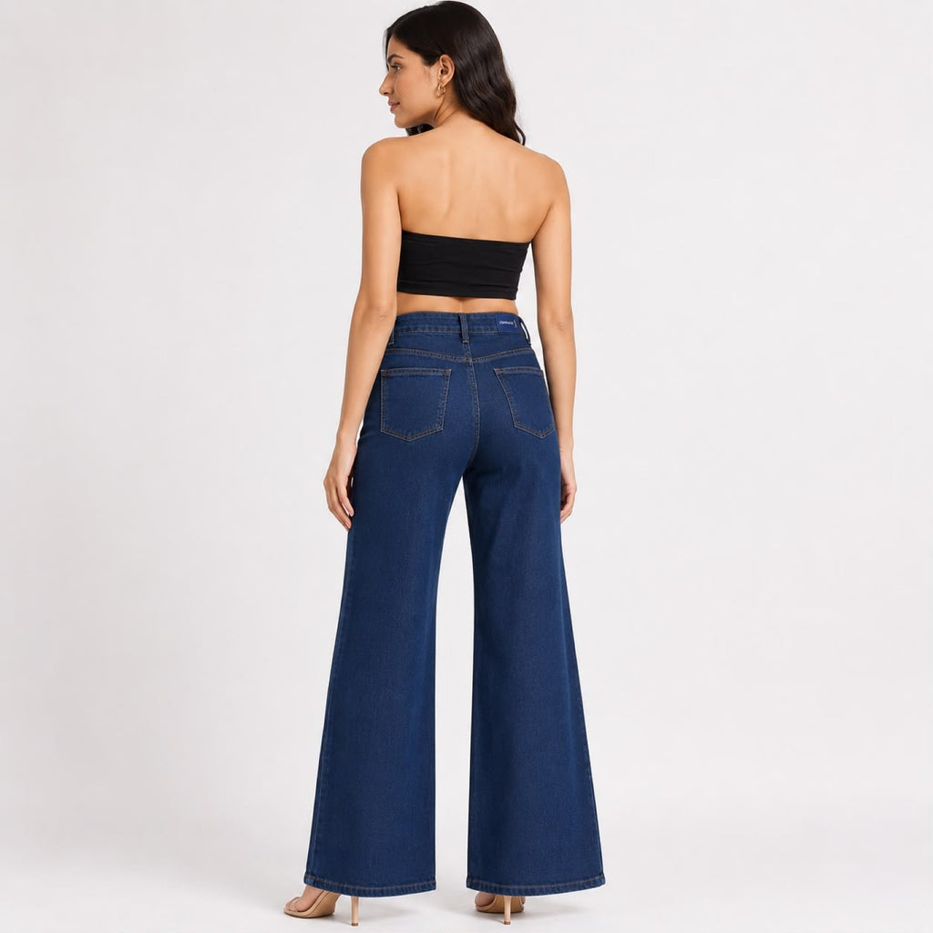 Women's Blue High Waist Wide Leg Jeans | Stylish Relaxed Fit Denim Pants for Casual Everyday Fashion-4