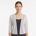 Women's White Airy Mesh Open-Front Cover-Up Shrug-1