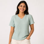 Women's Sage Green Textured V-Neck Top-3