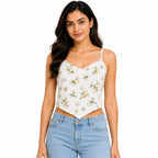 Women's Ivory Meadow Floral Handkerchief Hem Cami Top-1