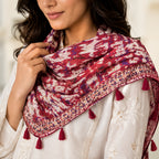 Women's Floral Print Tassel Scarf-4