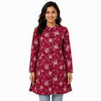 Women's Maroon Floral Printed Jacket-1