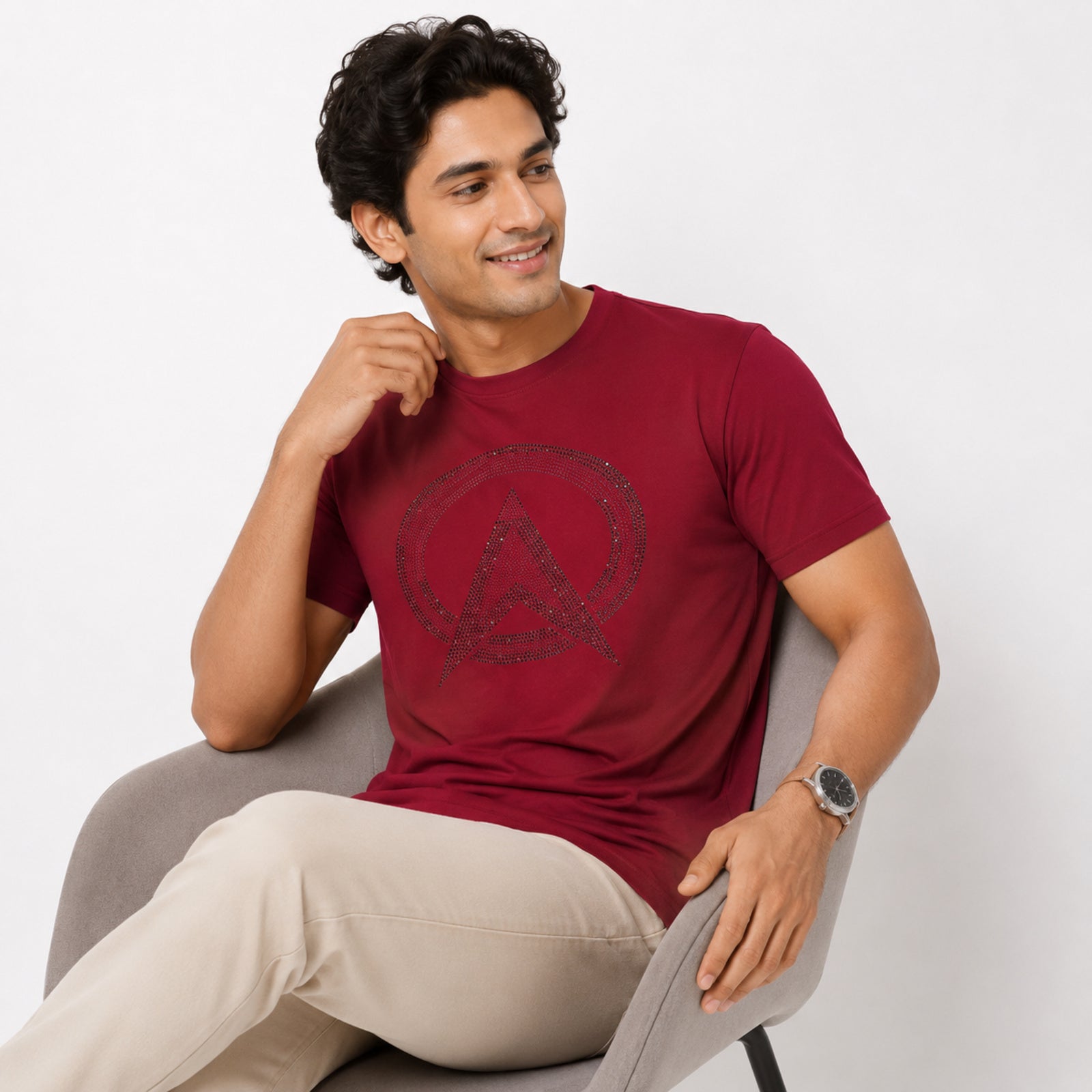 Men's Maroon Graphic Print Crew Neck T-Shirt-2