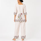 Women's Elegant Whimsical Floral Printed Beige Kurta and Palazzo Set-2