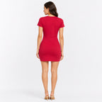 Women's Solid Red Bodycon Mini Dress-4