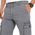 Men's Sky Blue Washed Utility Cargo Jeans with Side Patch Pockets-2