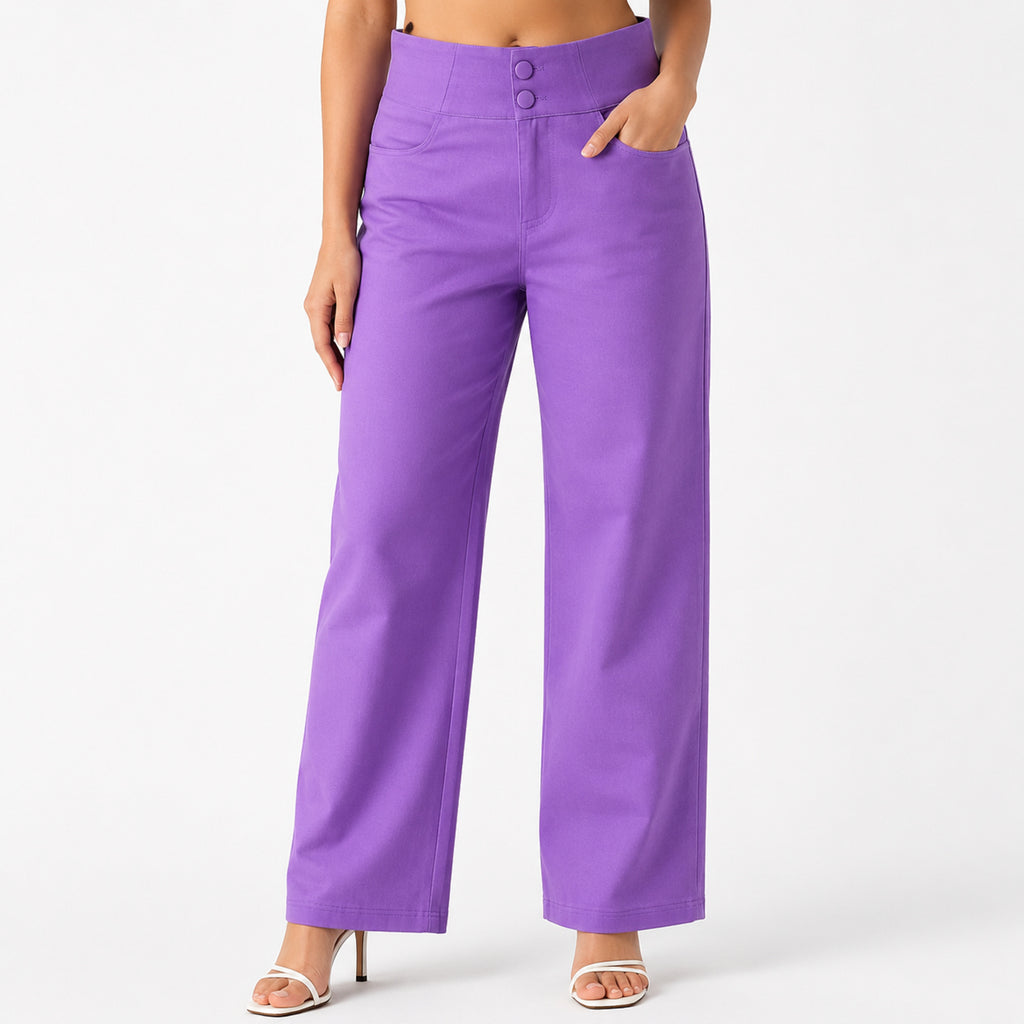 Women's Purple High-Rise Wide Leg Pants-2