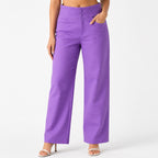 Women's Purple High-Rise Wide Leg Pants-2