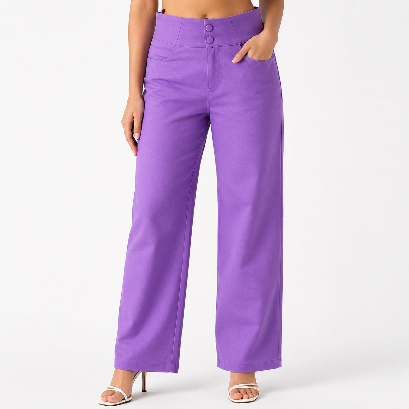 Women's Purple High-Rise Wide Leg Pants-2