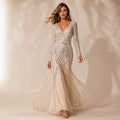 Women's Glamorous Sequined Cream Mesh Mermaid Evening Gown-1