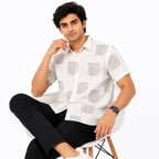 Men's Off White Printed Casual Half Sleeve Shirt-1