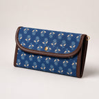 Women's Luxury Floral-Print Blue Canvas Clutch Wallet with Leather Trim-4