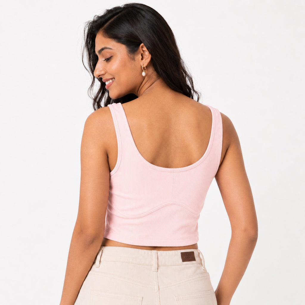 Women's Blush Pink Seamless Ribbed Bralette Crop Top-2