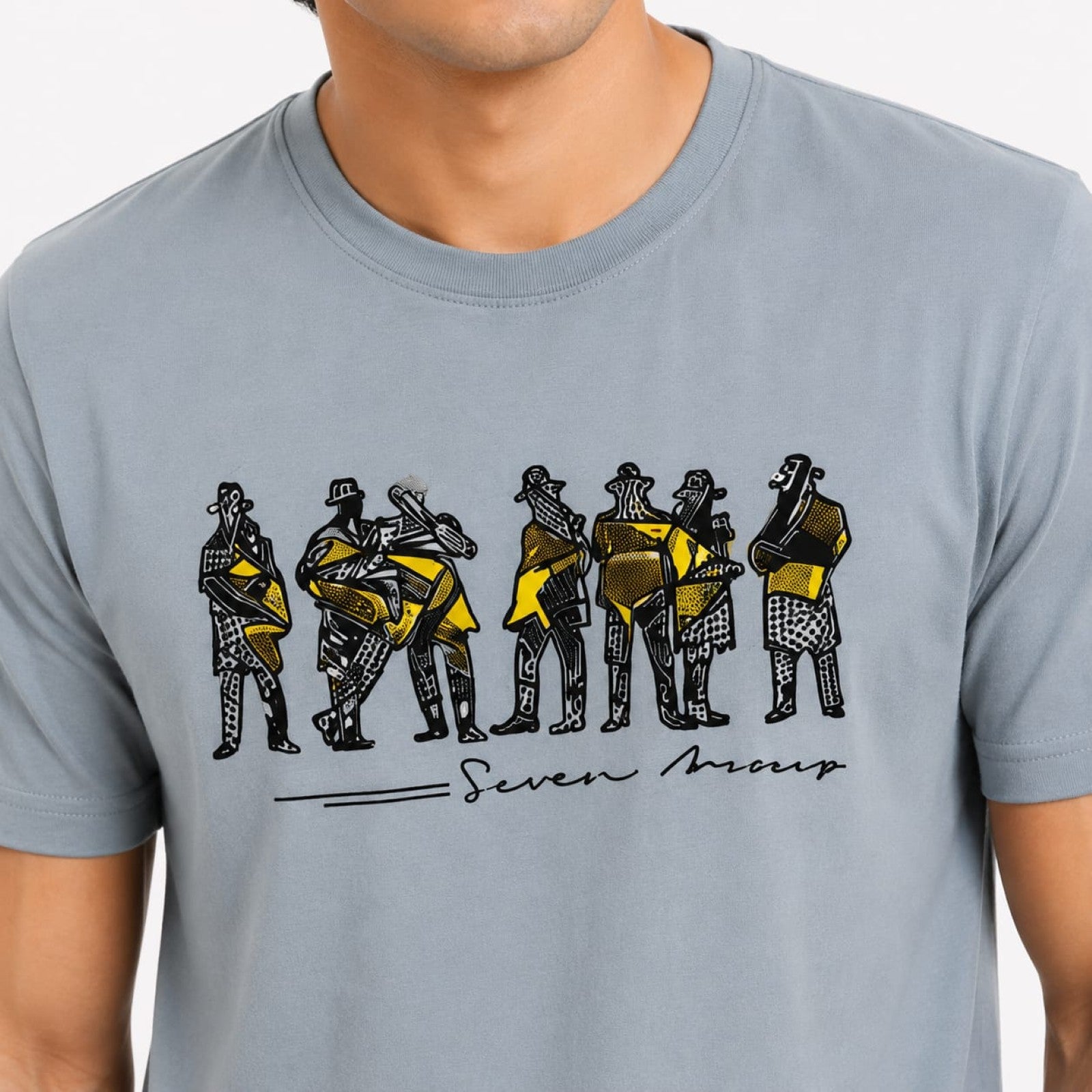 Men's Light Blue Musician Graphic Crew Neck T-Shirt-3