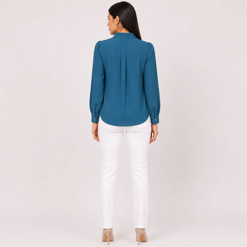 Women's Olive Green Ruffle Front Full Sleeve Shirt-2