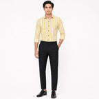 Men's Blue Textured Slim Fit Trousers | Smart Casual Tailored Pants-1