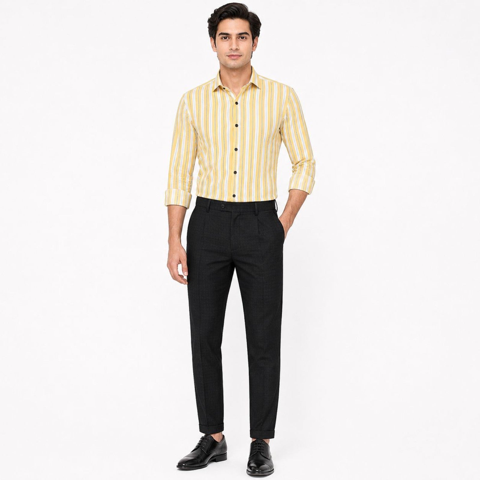 Men's Blue Textured Slim Fit Trousers | Smart Casual Tailored Pants-1