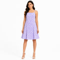 Women's Purple Polka Dot Printed Fit & Flare Knee Length Dress-1